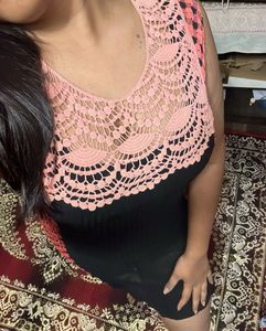 Coral-Black Bodycon Dress