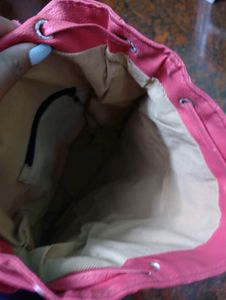 Pink Faux Leather Drawstring Backpack