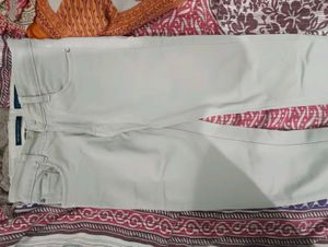 Beige White Straight Leg Jeans