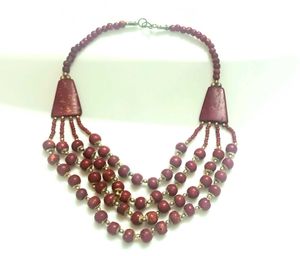 Red Bone Mosiac Beaded Necklace