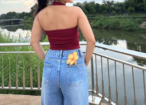 cherry red halter neck top