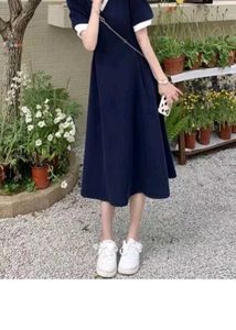 Women Navy Blue Dress With Collor