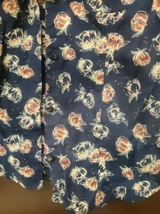 Blue Floral Printed Fitted Shirt