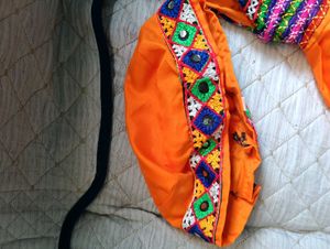 Orange Embroidered Kurta Navratri Kediyu