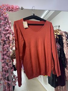 Elegant Rust V-Neck Sweater