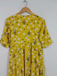 Akkriti Yellow Printed Front Opened Dress (Women)