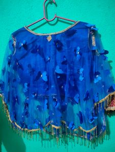 Blue Flower Mesh Top Lehnga  With Butterfly Blouse