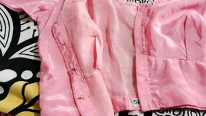Peachy Pink Silk Blend Saree with Blouse.