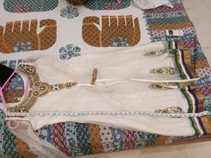 White Net Stone Work Full Sleeves 3 Piece Set