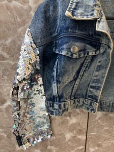 Sequin Sleeve Denim Jacket