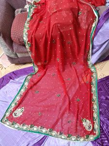 Red Stone Work Saree
