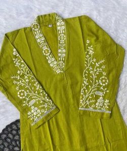 Lime Green Embroidered Kurti
