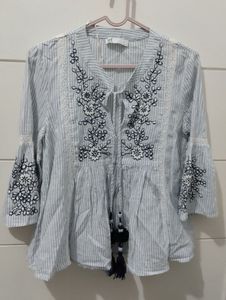 ZARA Embroidered Striped Top