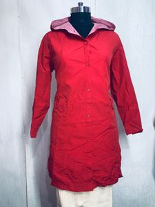 Red Hooded Rain Coat lenth 36