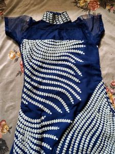 Elegant Navy Blue Golden Embroidery Dress