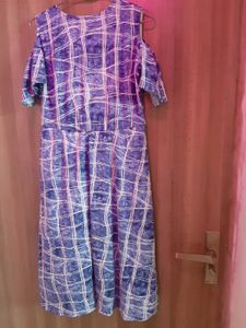Blue Plaid Cold Shoulder Dress