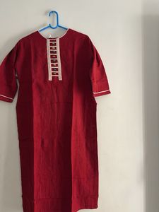 Maroon Cotton Kurti with Detailing