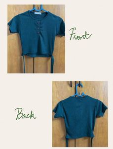 Teal Ribbed Tie-Waist Crop Top