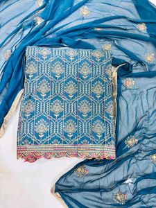 Teal Embroidered Salwar Suit Material