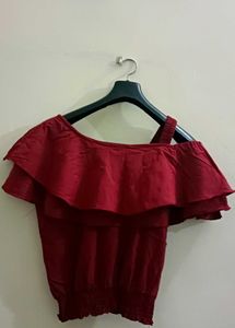 Red Ruffle One-Shoulder Top With Match Pants💞