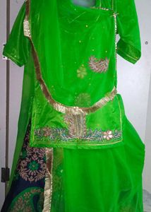Green Embroidered Rajputi Poshak/rajasthani Dress