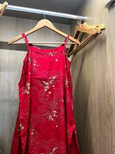 Red Crane Print Dress