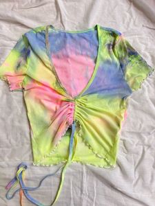 Y2k Mesh Sheer Tie-dye Crop Top