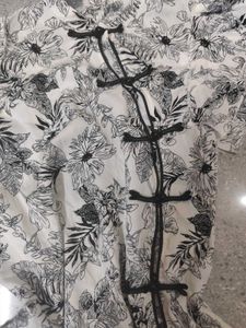 Printed White Ruffle Sleeve Cheongsam