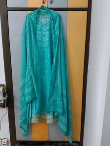 Sky Blue Printed Kurti With Dupatta