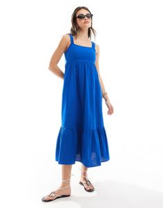 NEW LOOK Square Neck Back-Tie Midi Dress in Blue