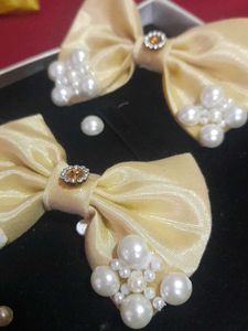 Beige Color Hair Bow Set Of 2