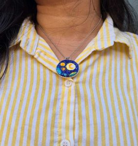 Hand Embroidered Starry Night Pendant Necklace 🌀