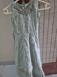 Mint Green Kids Embroidered Party Outfit