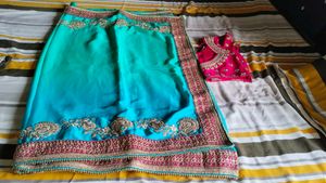 Beautiful Sea Green Sari With Blouse