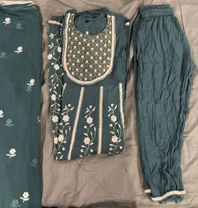 Teal Embroidered Indian Suit Set