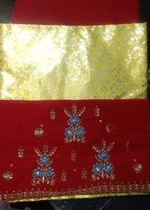 Red & Gold Embroidered Dress Material rajput posha