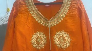 Orange Embroidered Kurta