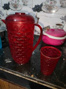 Red Pitcher &amp; Glass Set