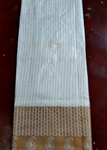 Brown Bordered White Saree For Festivals