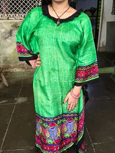 Green Printed Kaftan Dress