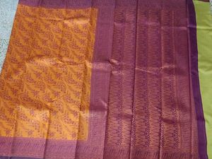 New Mustard Yellow And Wine Wedding Silk Saree