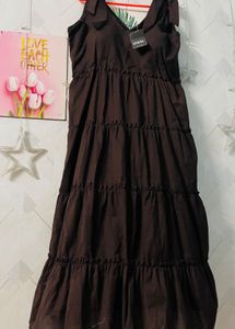 Beautiful Coffee Brown Cotton Maxi Dress
