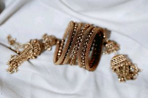 Vintage Gold Tone Beaded Bracelet Set
