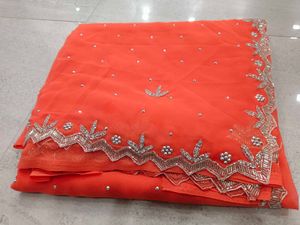 Orange Embellished Saree