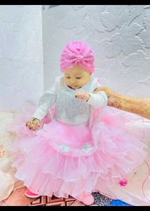 Cute Pink Baby Dress &amp; Hat Set