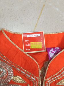 Kurti Point Orange Embellished Kurta