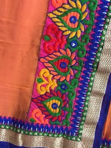 Embroidered Border Orange Pink Ombre Saree