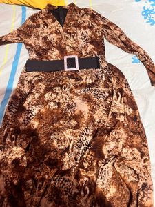 Brown Print Dress