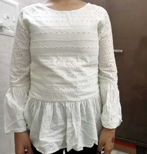 White Eyelet Peplum Top