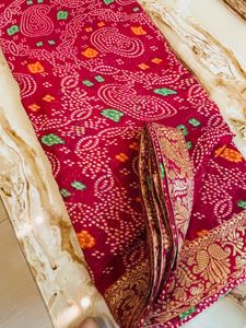 Maroon Bandhani Saree